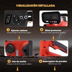 Motosierra Eléctrica 21V – 16 Pulgadas con Doble Batería 4500mAh y 4 Cadenas