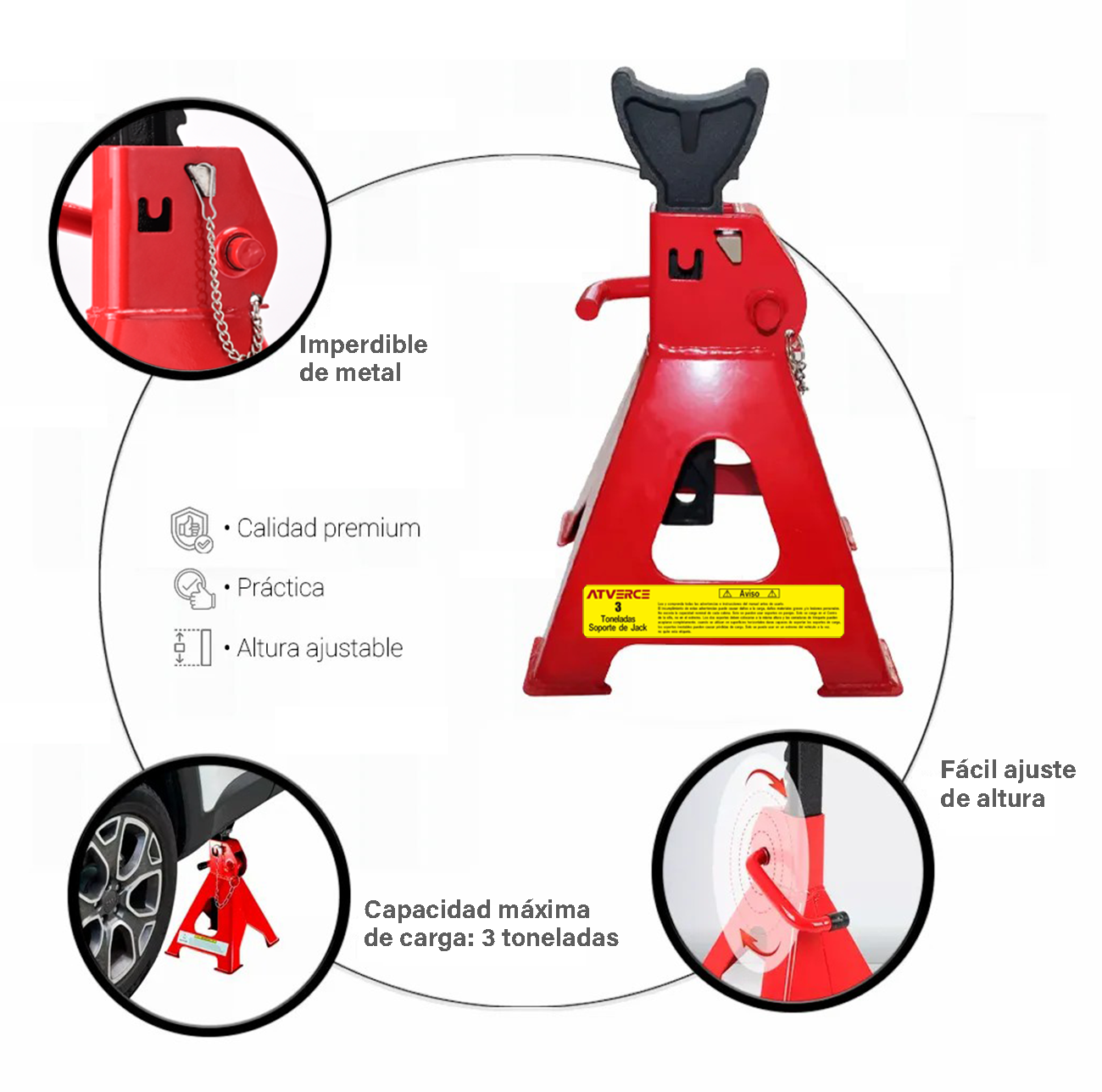 Gato de Torre 3 Toneladas – Cremallera Ajustable para Coche y SUV