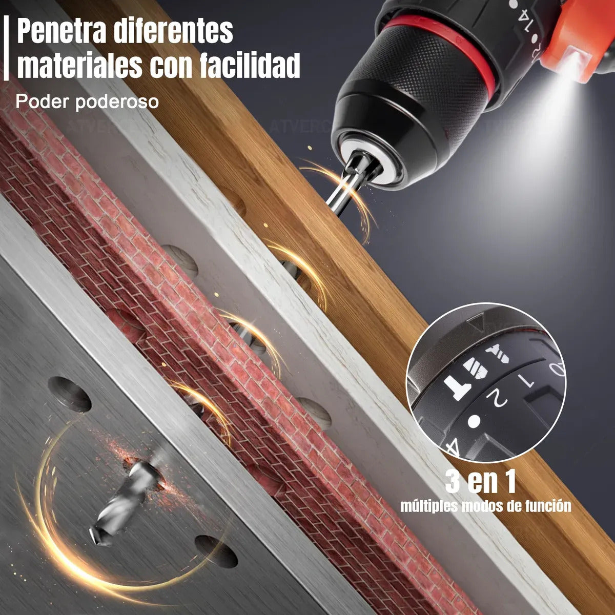 Taladro Percutor Sin Escobillas 21V – 3 Modos y Doble Batería 2600mAh