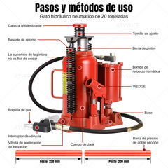 Gato Hidráulico Neumático 20 Toneladas – Modo Aire y Manual con 2 Mangos