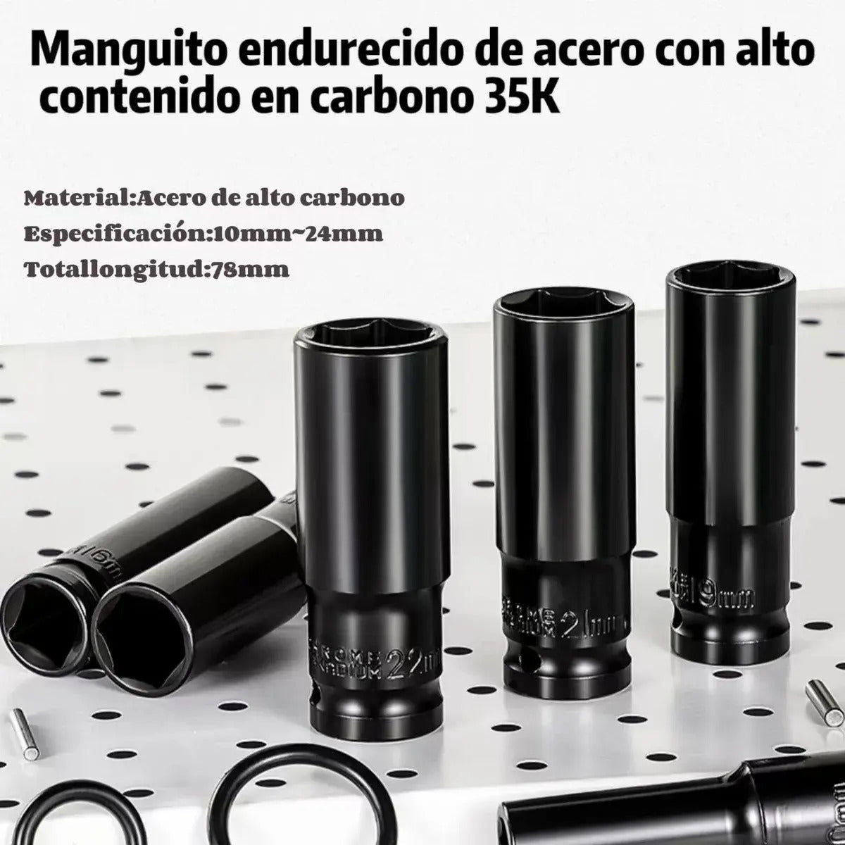 Juego de 10 Dados de Impacto 1/2″ – CRV, 80mm y Estuche