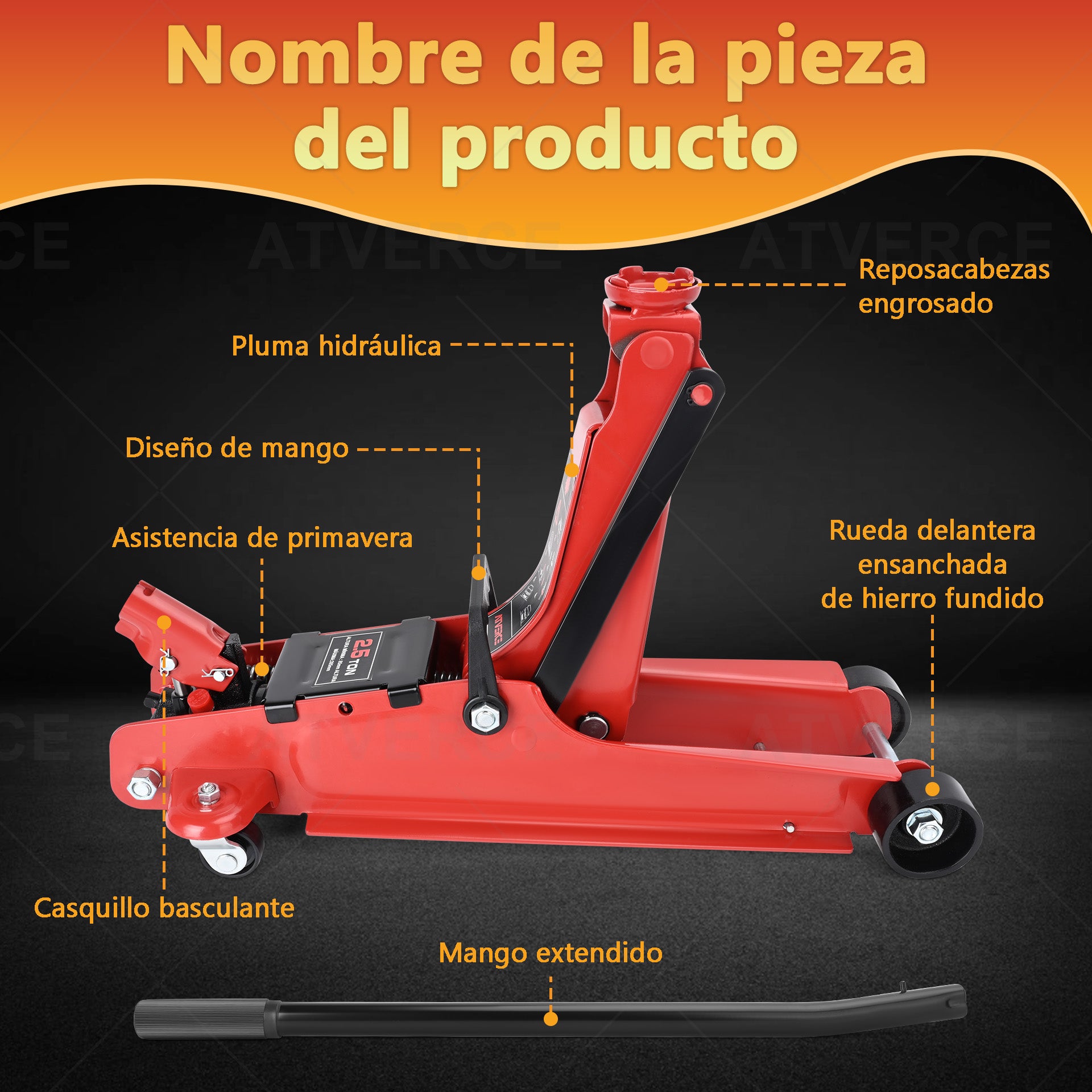 Gato Hidráulico Horizontal 2.5T – Elevación 85‑385 mm para Coche y SUV
