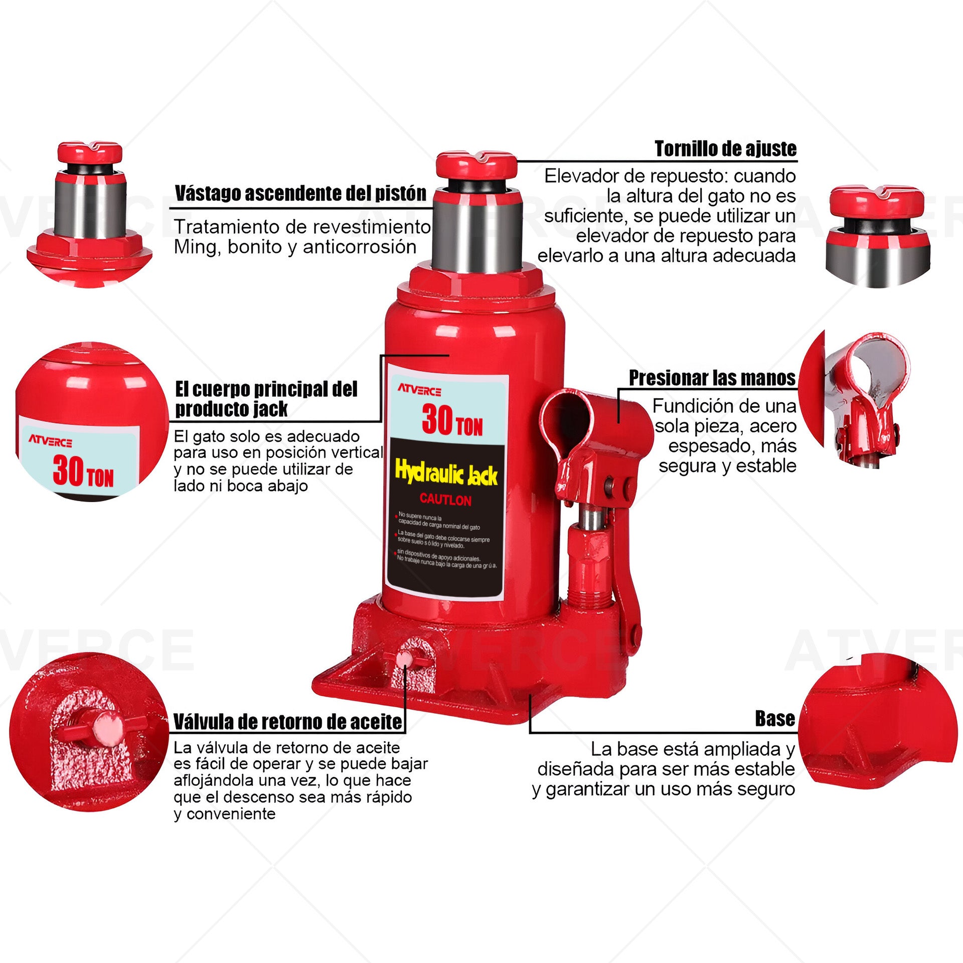 Gato Hidráulico Vertical 30 Toneladas – Elevación 255‑465 mm para Camiones Pesados