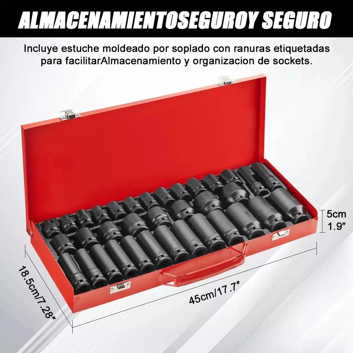 Juego de Dados de Impacto 35 Piezas – 1/2″ CRV para Coche y Moto