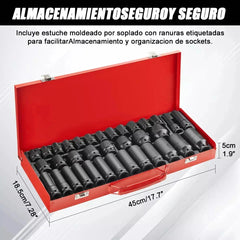 Juego de Dados de Impacto 35 Piezas – 1/2″ CRV para Coche y Moto