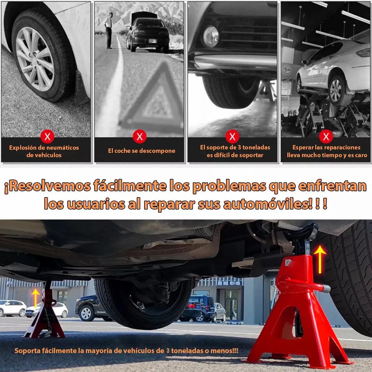 Gato de Torre 3 Toneladas – Cremallera Ajustable para Coche y SUV