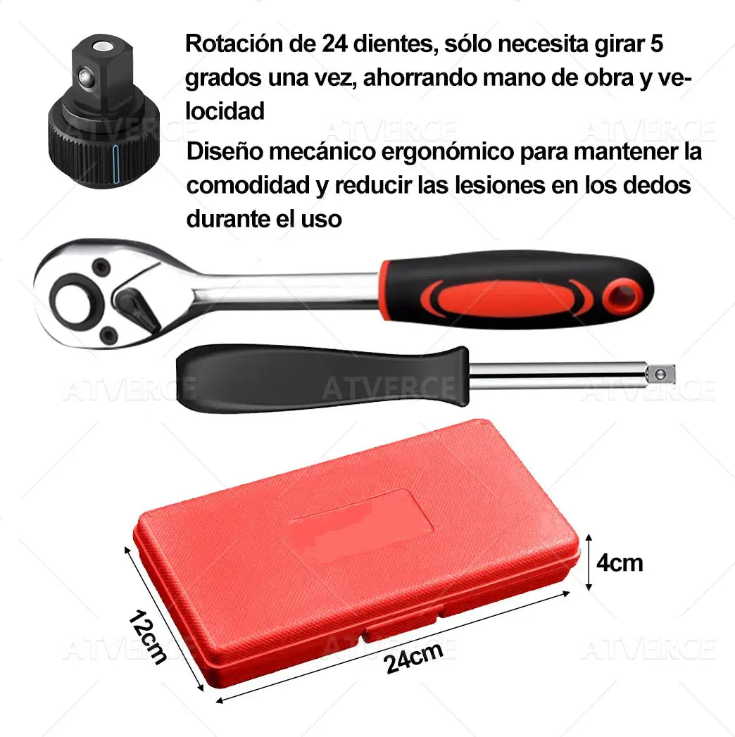 Juego de Herramientas 46 Piezas 1/4" con Carraca | Acero Cr-V Profesional | Kit Mecánico Automotriz Portátil