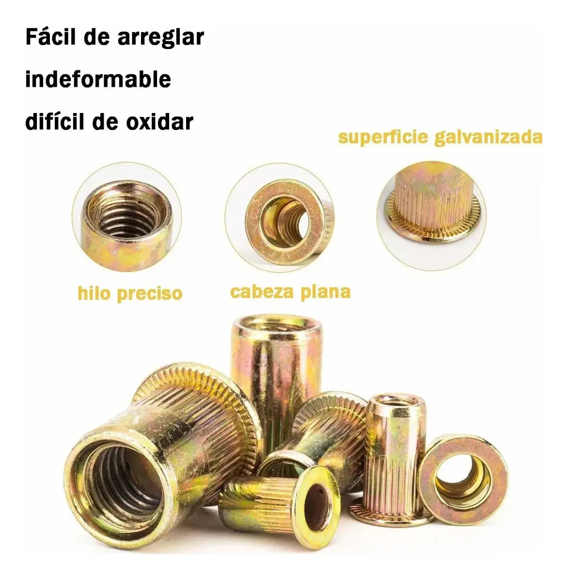 Kit de 300 Tuercas Remachables de Cabeza Plana – Acero Galvanizado M3 a M8