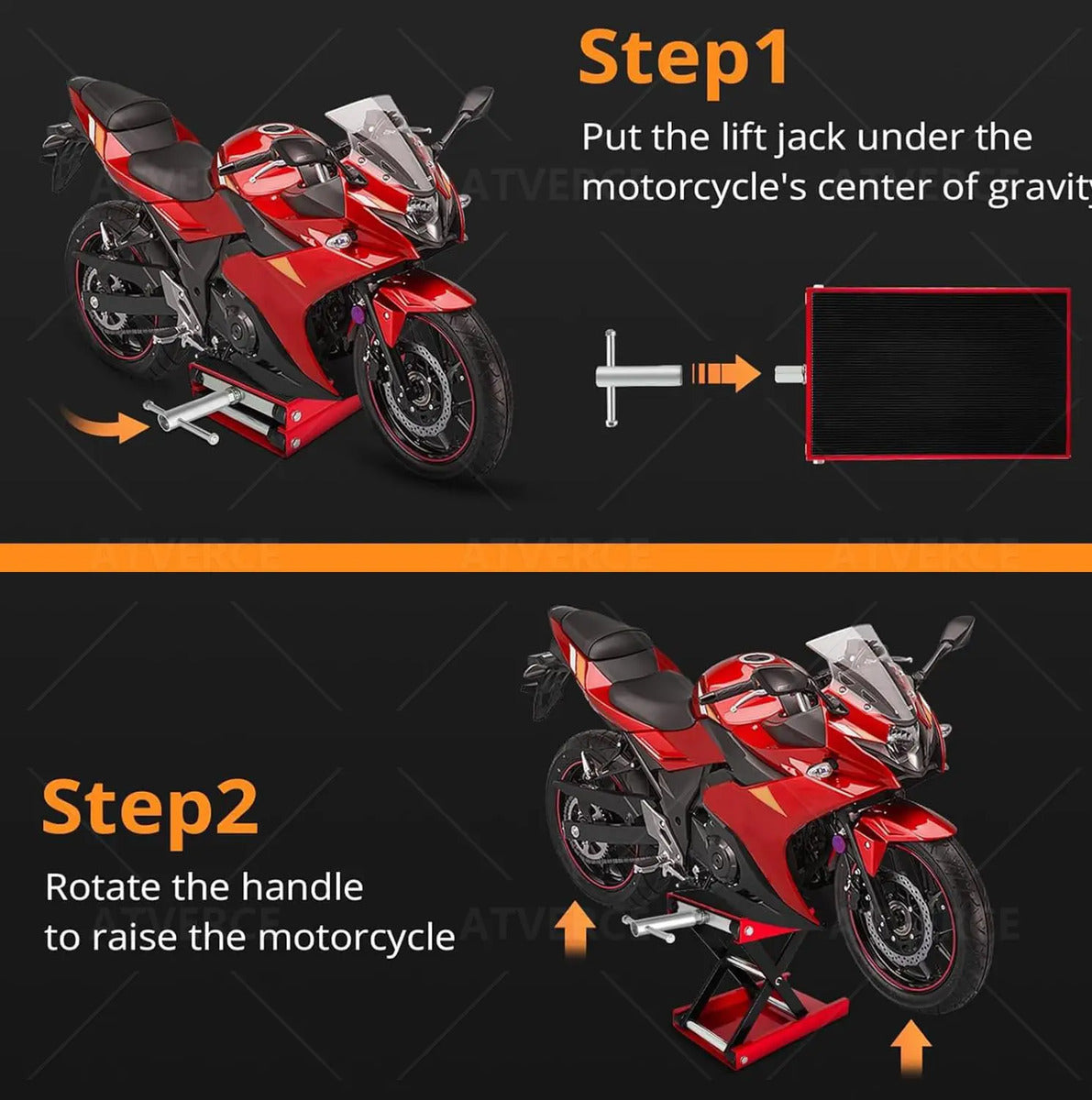 Gato Central para Moto 500 kg – Elevación 9.5‑35 cm con Plataforma Antideslizante