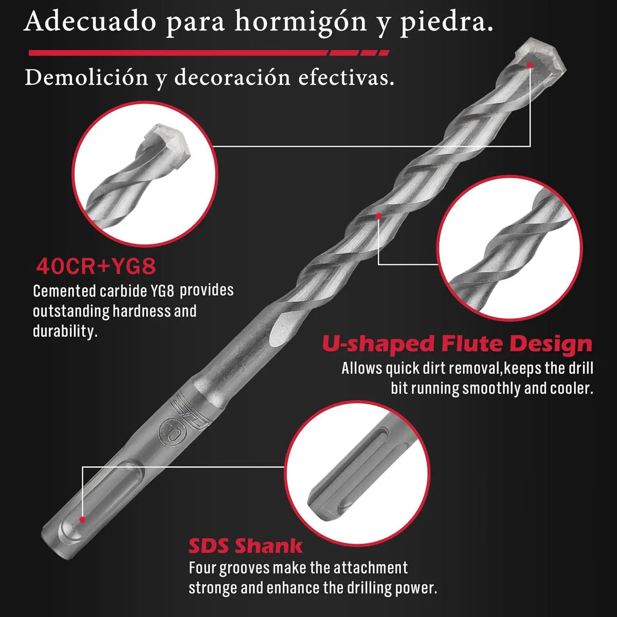 Juego de 17 Brocas SDS-Plus y Cinceles – 40CR+YG8 para Hormigón y Piedra