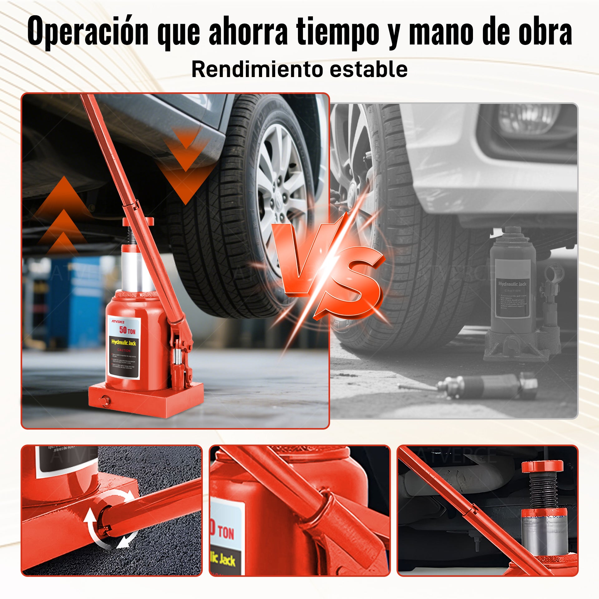 Gato Hidráulico Vertical 50 Toneladas – Elevación 255‑465 mm para Vehículos Pesados