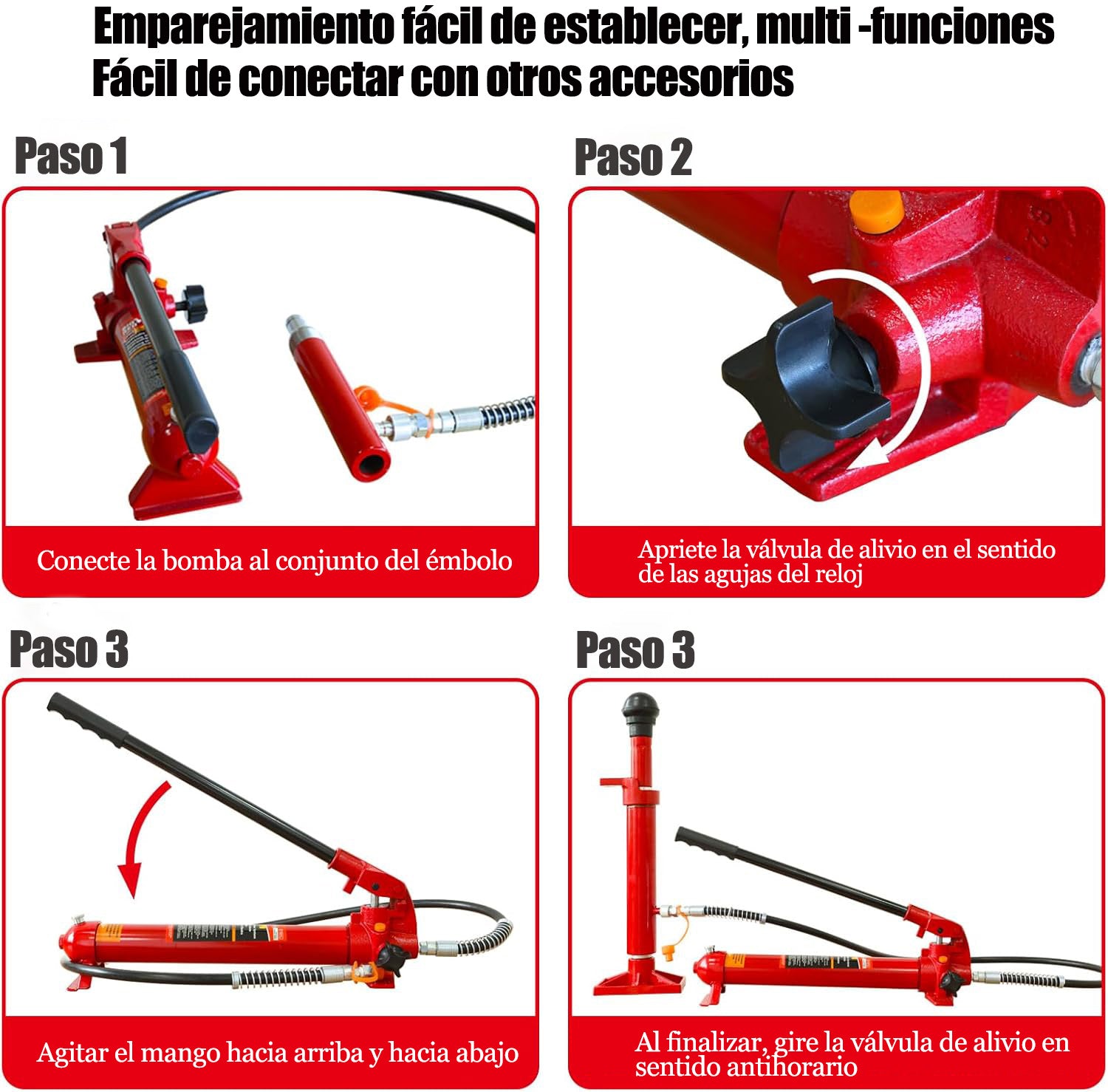 Gato Hidráulico 4 Toneladas con Accesorios – Elevación 275‑395 mm para Taller