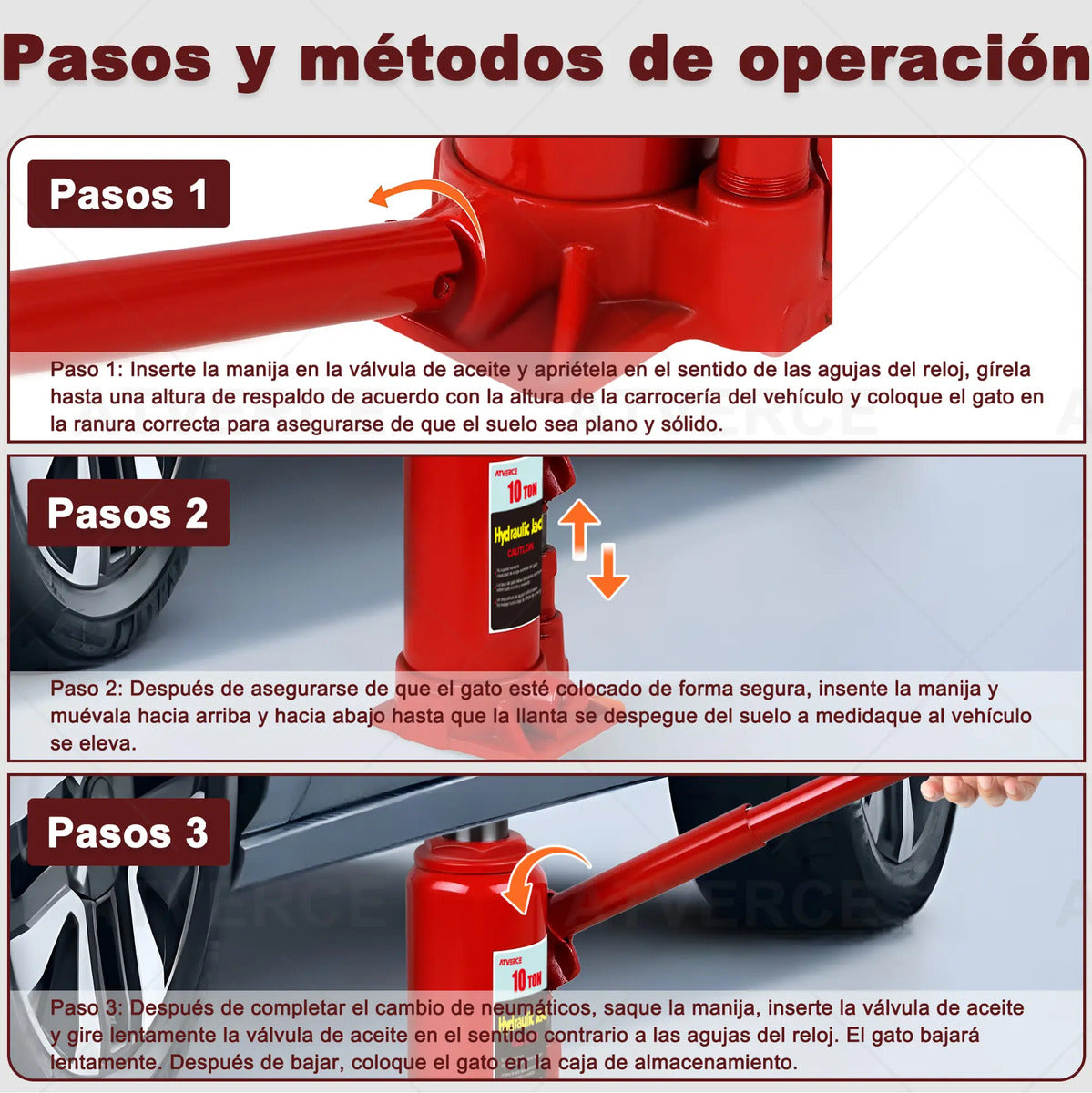 Gato Hidráulico Vertical 10 Toneladas – Elevación 195‑380 mm para Coche y SUV
