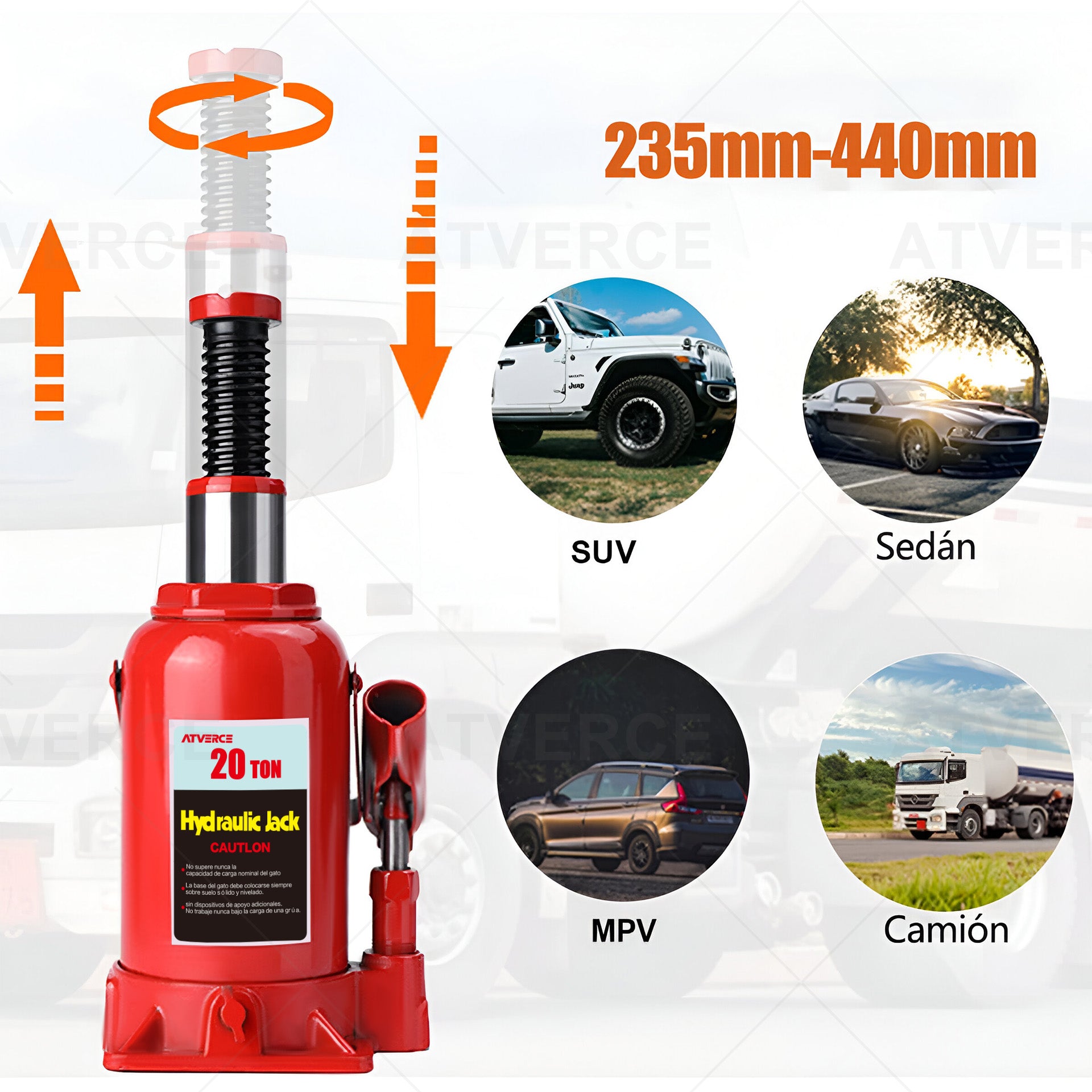 Gato Hidráulico Vertical 20 Toneladas – Elevación 235‑440 mm para Coches y SUV