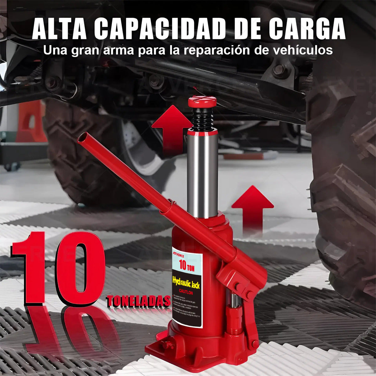 Gato Hidráulico Vertical 10 Toneladas – Elevación 195‑380 mm para Coche y SUV