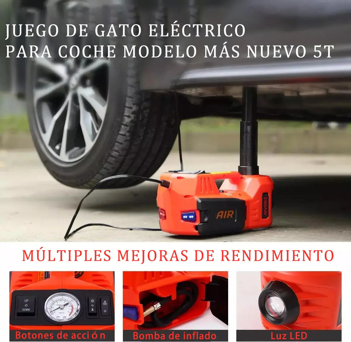 Gato Hidráulico Eléctrico 3 en 1 – 5 Toneladas, Llave 350 N/M y Compresor 150 PSI