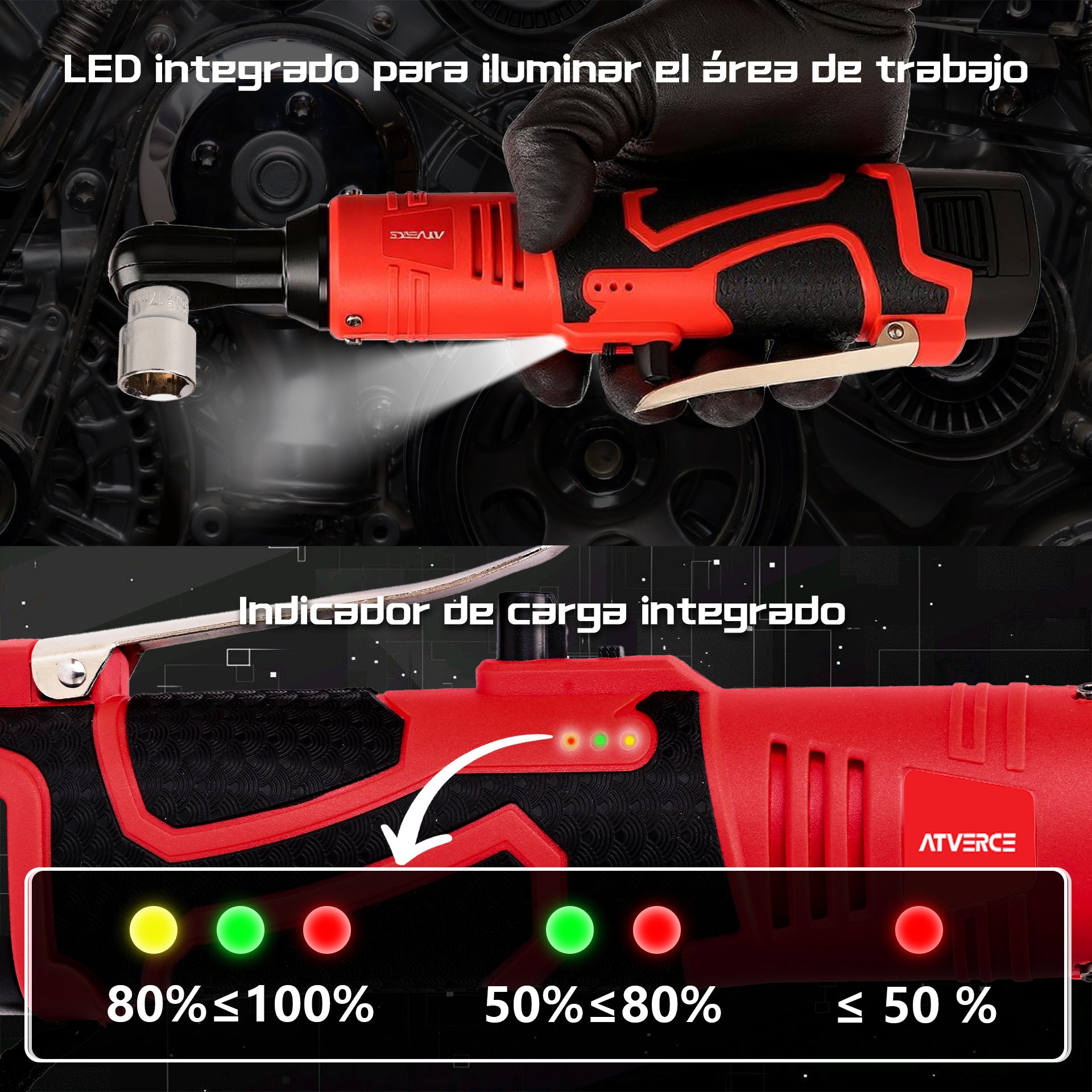 Llave de Impacto Eléctrica 16.8V – 580 RPM, Doble Batería y Juego de Vasos 46 Piezas