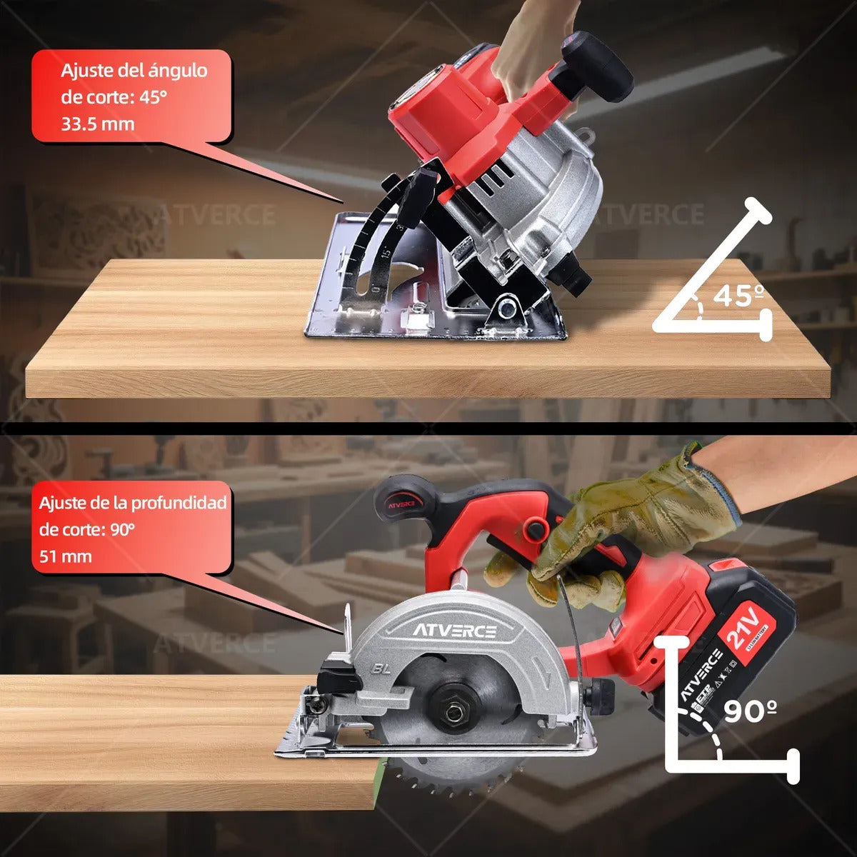 Sierra Circular Inalámbrica 21V sin Escobillas – 6800 RPM con Doble Batería 3.0Ah