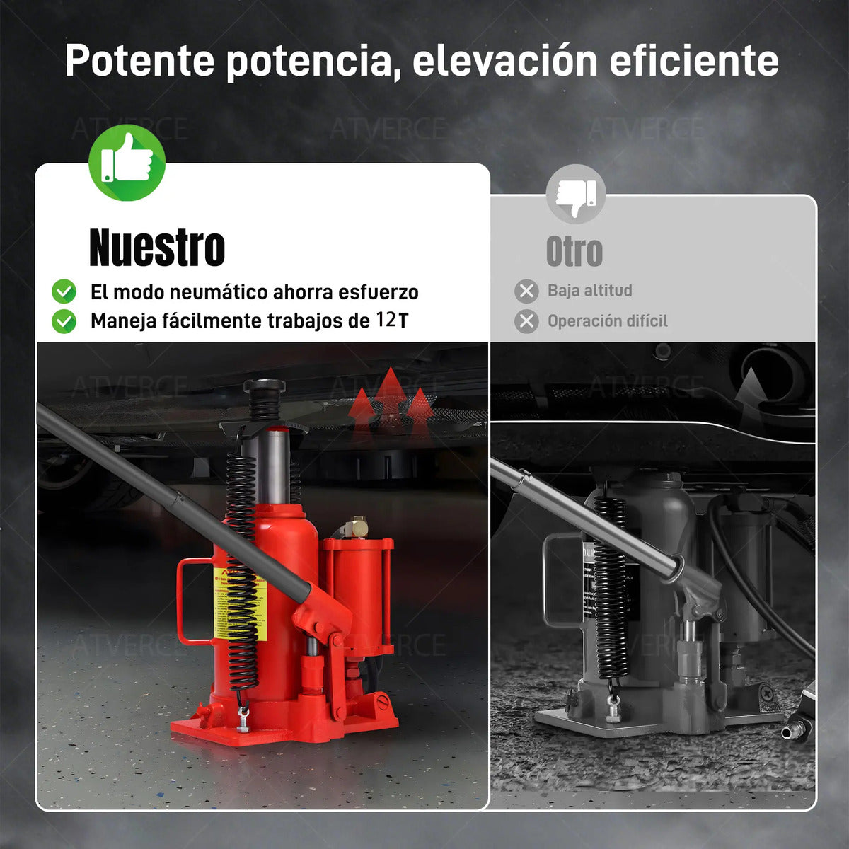 Gato Hidráulico Neumático 12 Toneladas – Modo Aire y Manual con 2 Mangos