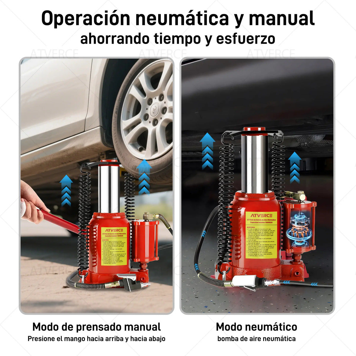 Gato Hidráulico Neumático 32 Toneladas – Modo Aire y Manual con 2 Mangos