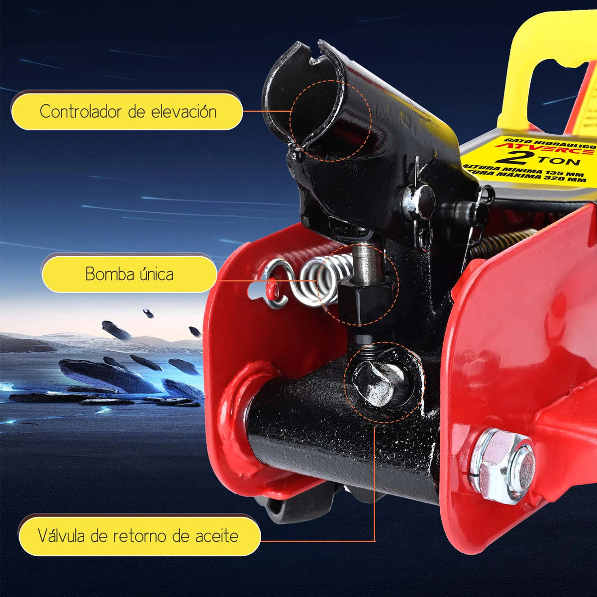 Gato Hidráulico Horizontal 2 Toneladas – Elevación 135‑320 mm para Coche y SUV