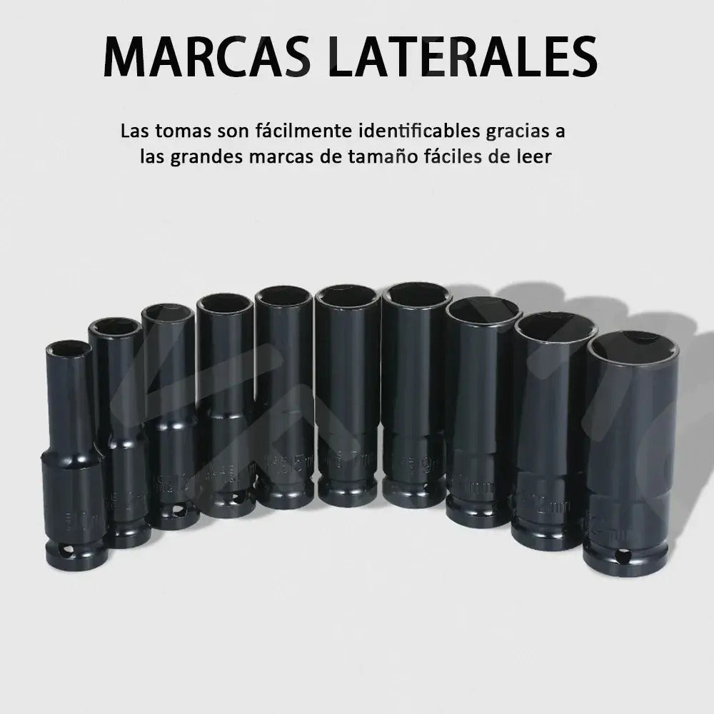 Juego de 10 Dados de Impacto 1/2″ – CRV, 80mm y Estuche