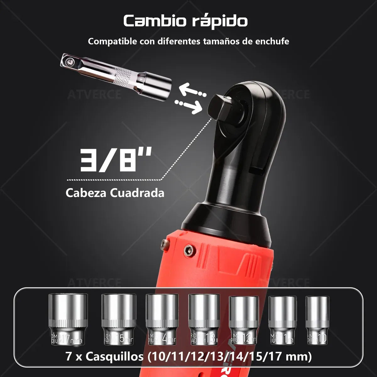 Llave de Impacto 12V – 580 RPM, Doble Batería y Juego de 7 Vasos