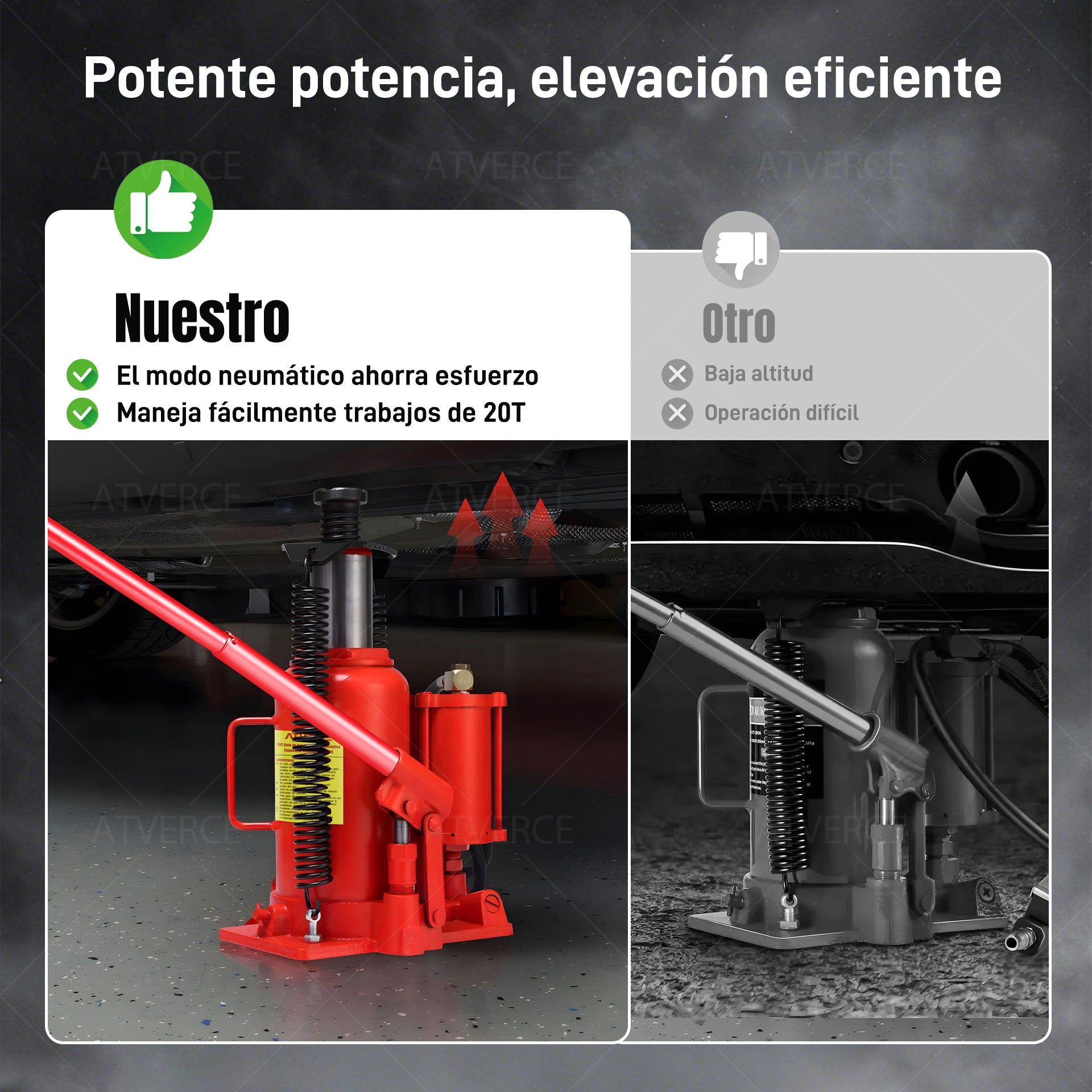 Gato Hidráulico Neumático 20 Toneladas – Modo Aire y Manual con 2 Mangos