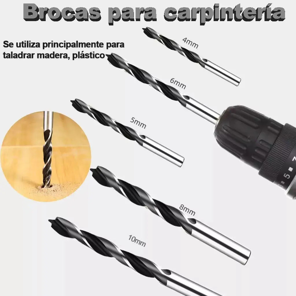 Juego de 16 Brocas Multimaterial – HSS Titanio, Carburo y Acero para Madera