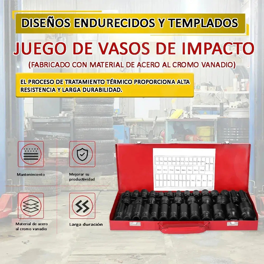 Juego de Dados de Impacto 35 Piezas – 1/2″ CRV para Coche y Moto