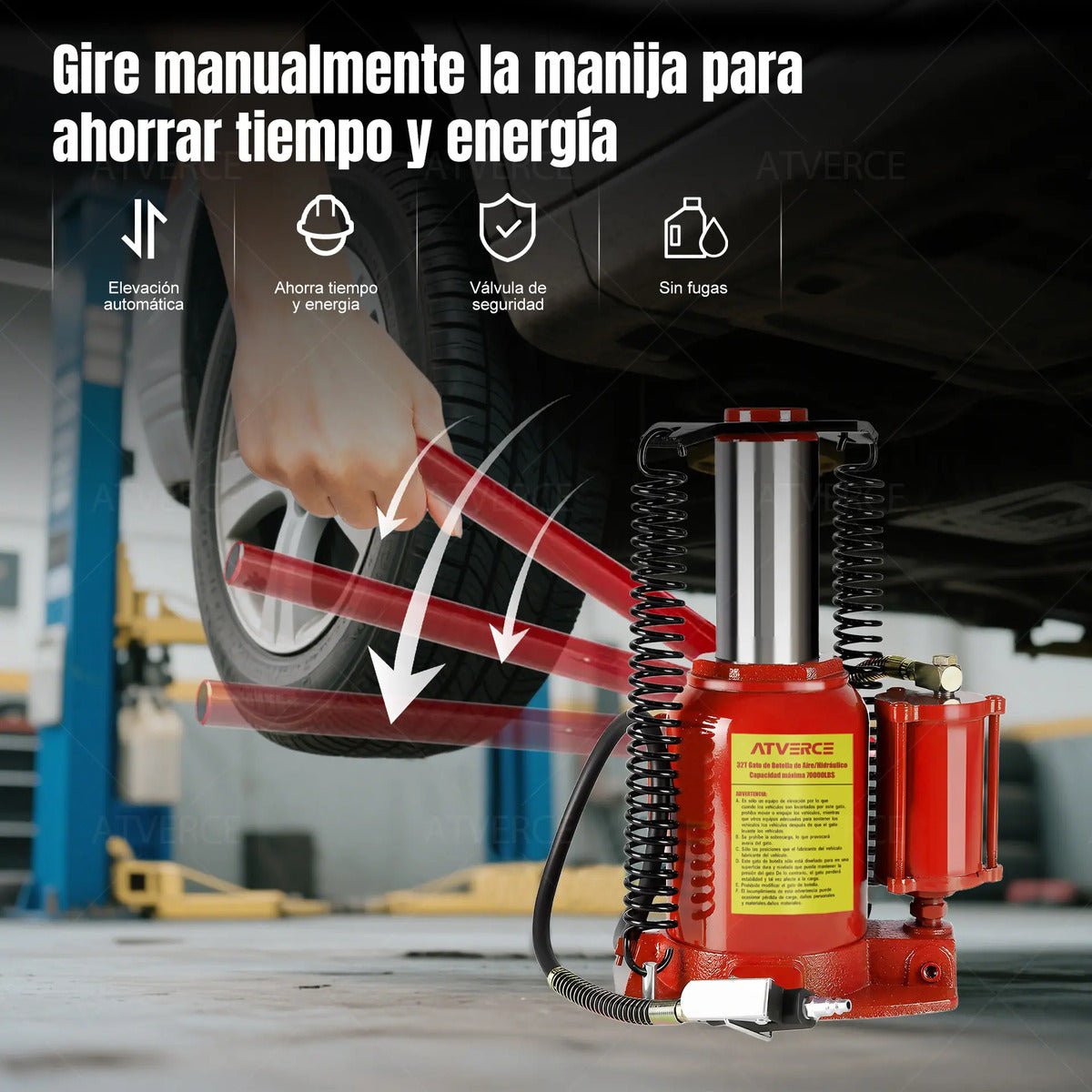 Gato Hidráulico Neumático 32 Toneladas – Modo Aire y Manual con 2 Mangos