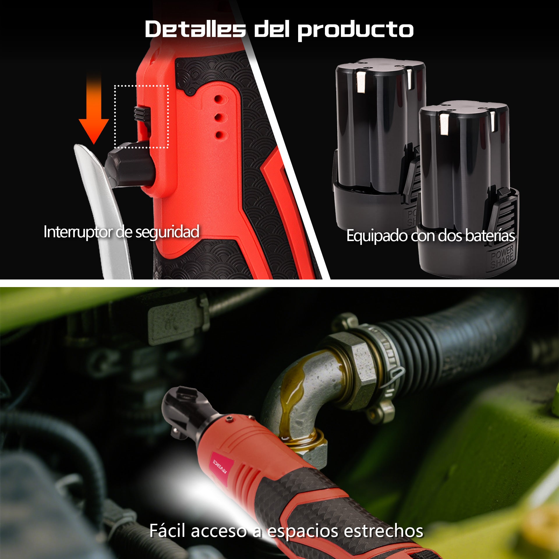 Llave de Impacto Eléctrica 16.8V – 580 RPM, Doble Batería y Juego de Vasos 46 Piezas