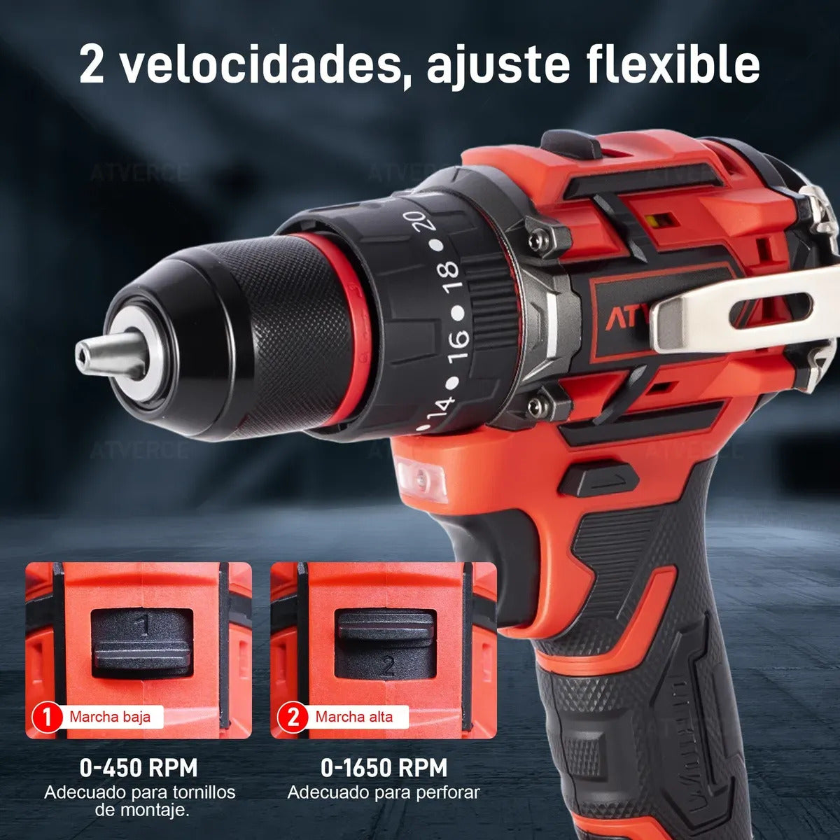 Taladro Percutor Sin Escobillas 21V – 3 Modos y Doble Batería 2600mAh