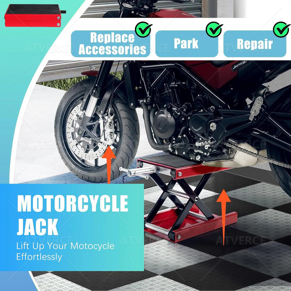 Gato Central para Moto 500 kg – Elevación 9.5‑35 cm con Plataforma Antideslizante
