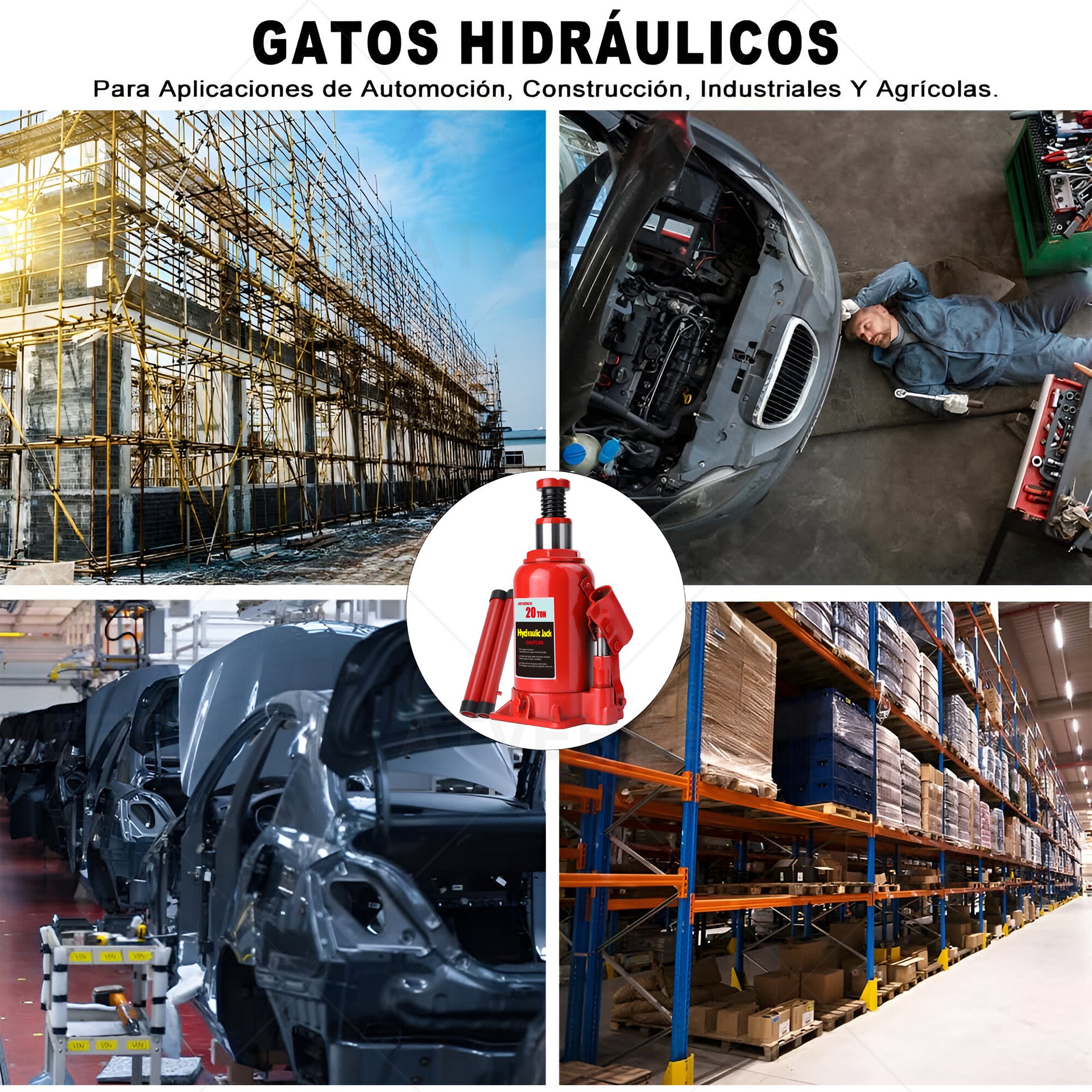 Gato Hidráulico Vertical 20 Toneladas – Elevación 235‑440 mm para Coches y SUV