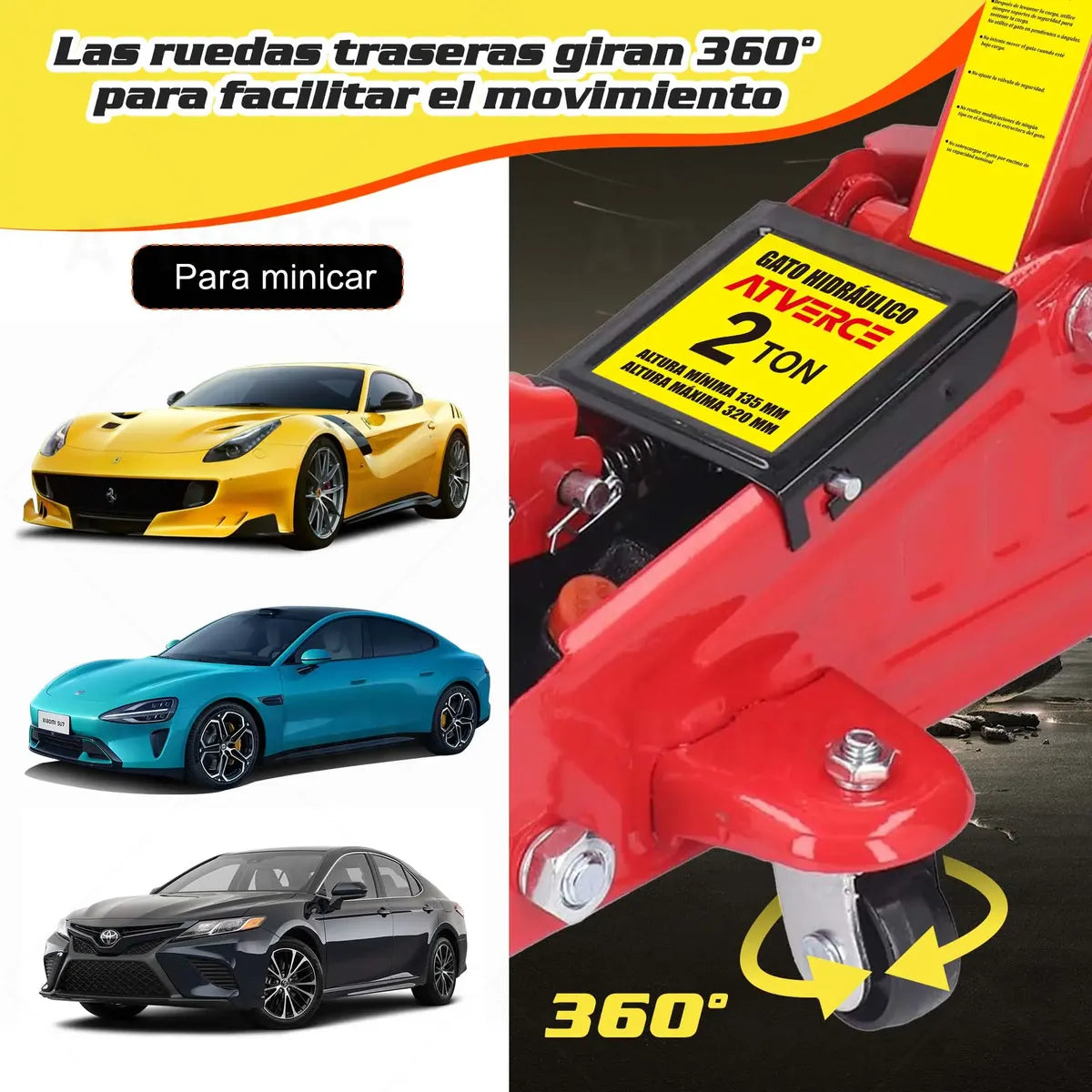 Gato Hidráulico 2T Tipo Horizontal para Auto | Elevación 135-320mm | Acero Reforzado con Válvula de Seguridad
