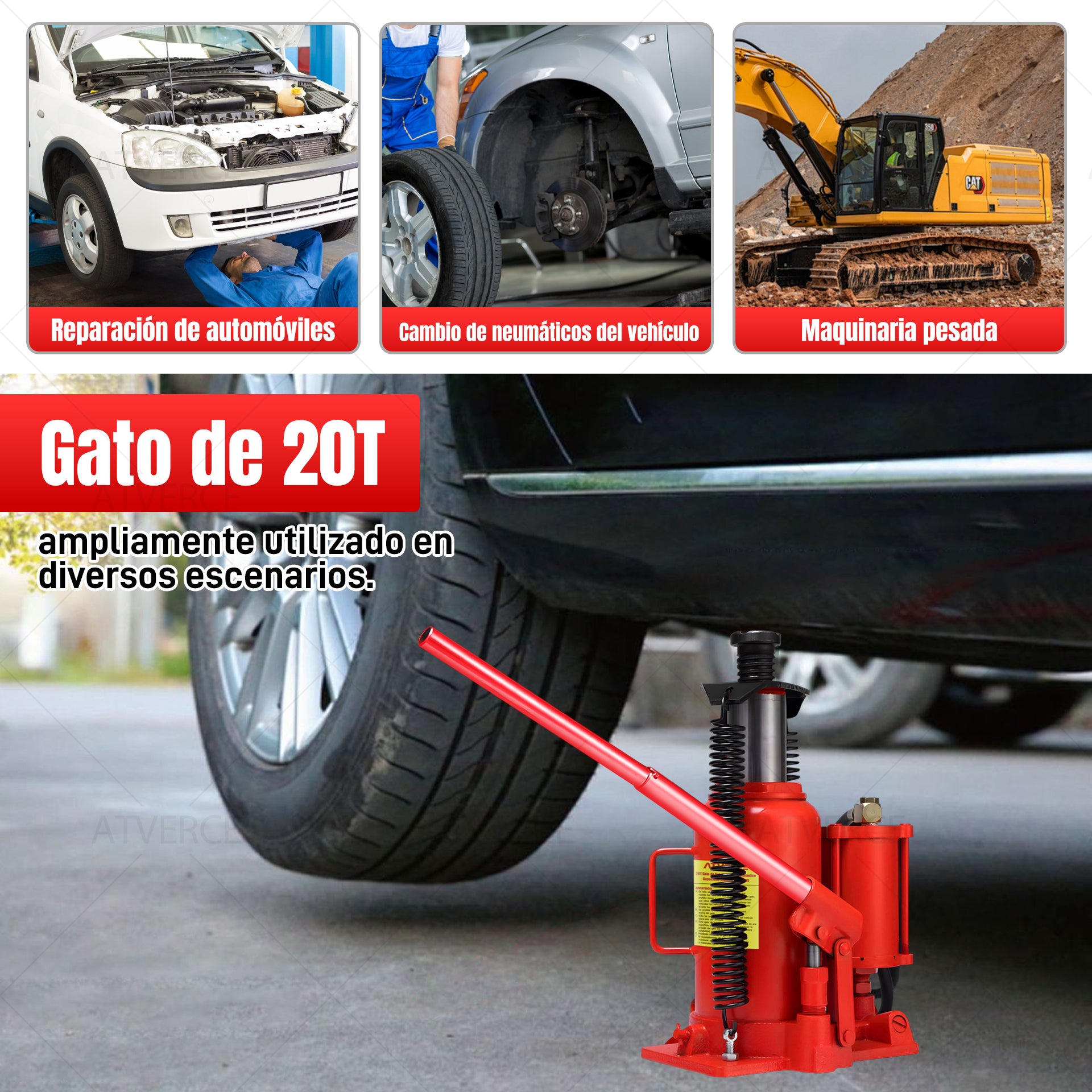 Gato Hidráulico Neumático 20 Toneladas – Modo Aire y Manual con 2 Mangos