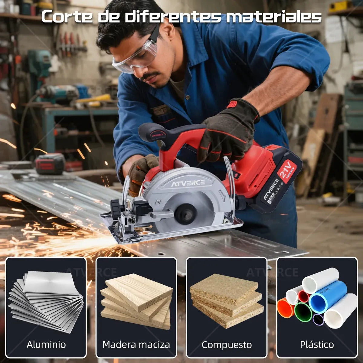 Sierra Circular Inalámbrica 21V sin Escobillas – 6800 RPM con Doble Batería 3.0Ah