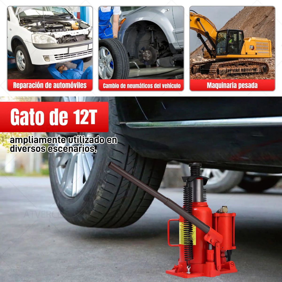 Gato Hidráulico Neumático 12 Toneladas – Modo Aire y Manual con 2 Mangos