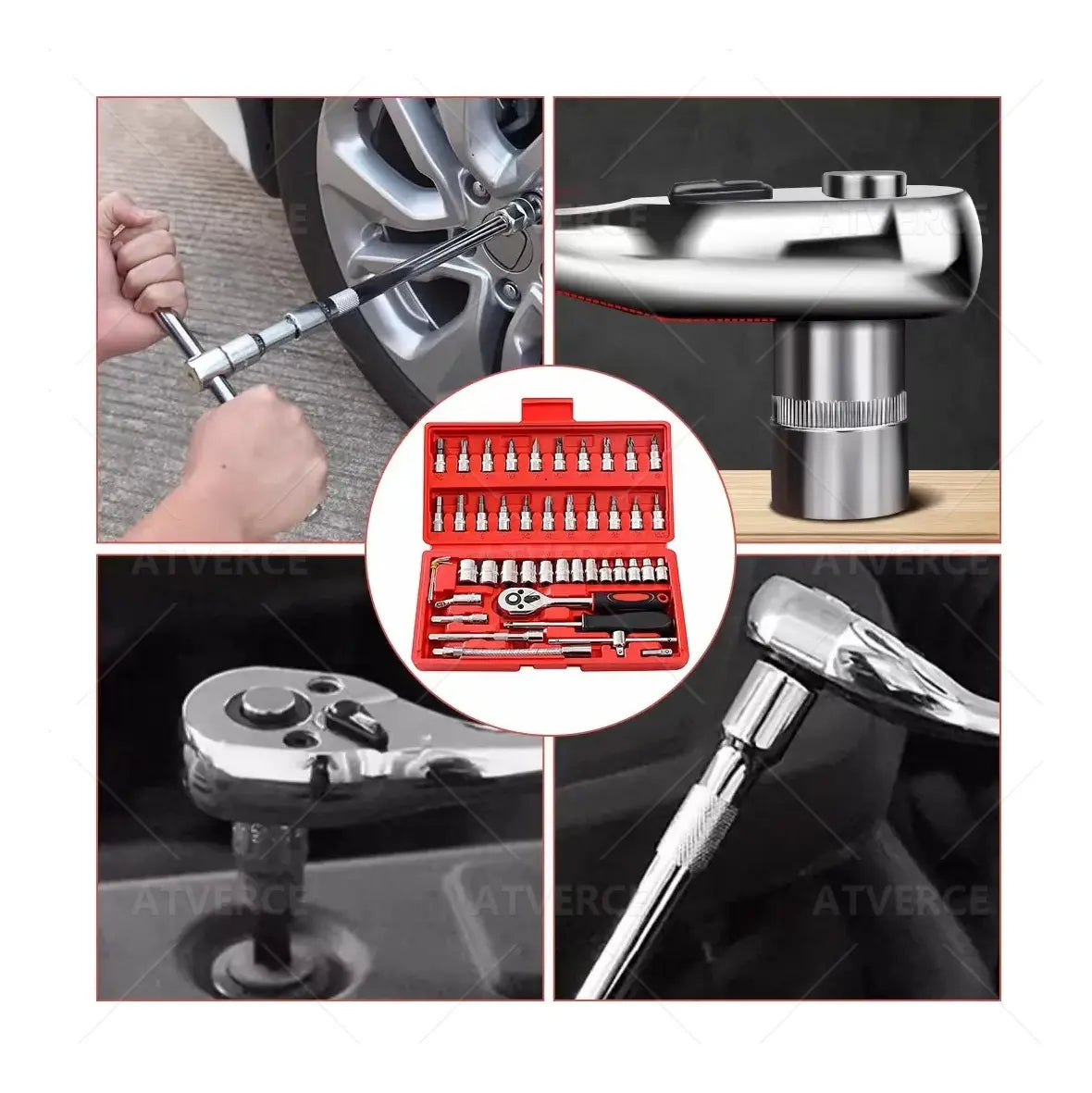 Juego de Herramientas 46 Piezas 1/4" con Carraca | Acero Cr-V Profesional | Kit Mecánico Automotriz Portátil