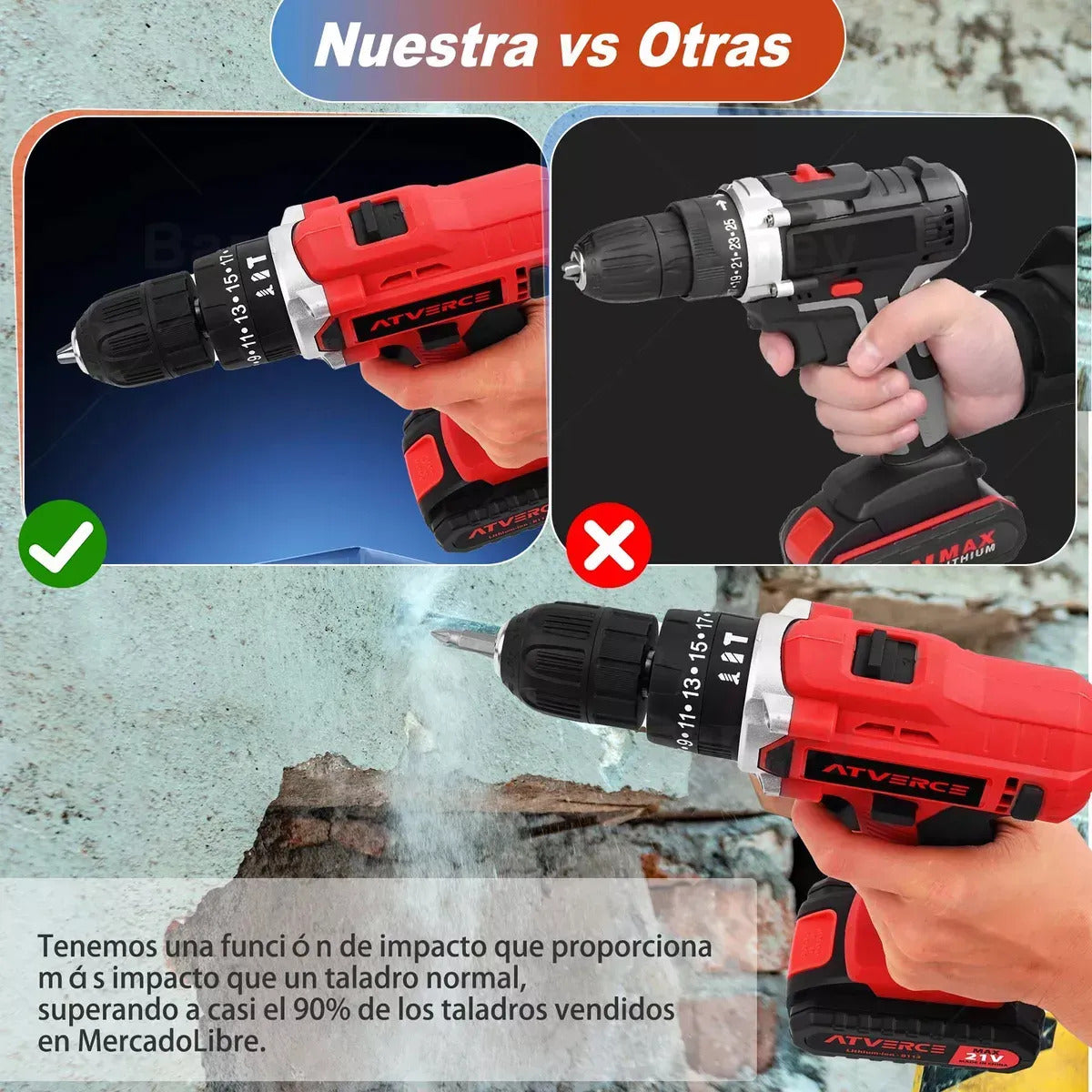 Taladro Percutor Inalámbrico 21V – 3 Modos, 25 Niveles de Par, Kit con Batería y Estuche