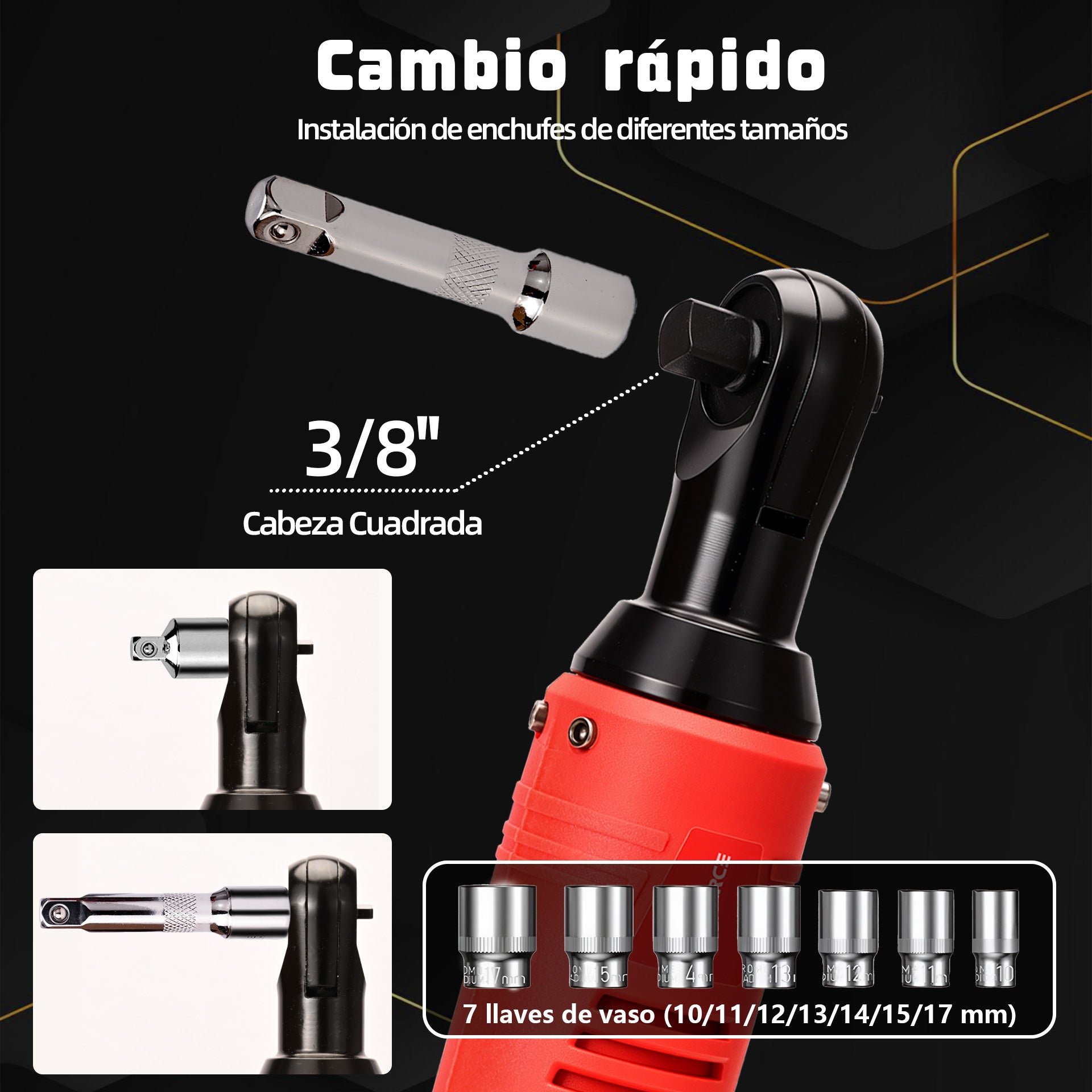 Llave de Impacto Eléctrica 16.8V – 580 RPM, Doble Batería y Juego de Vasos 46 Piezas