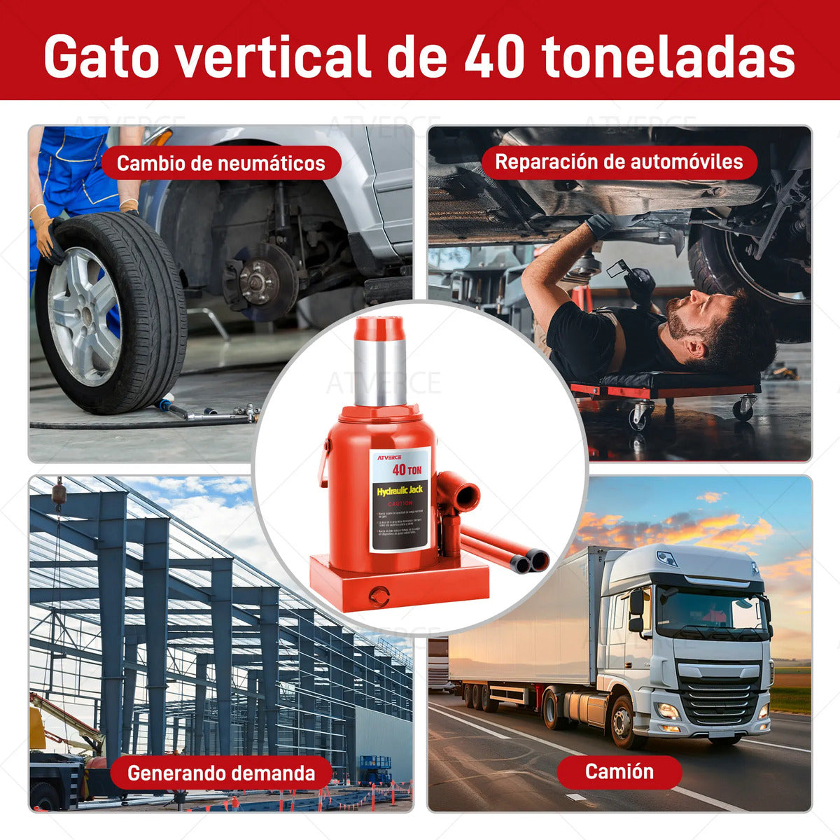 Gato Hidráulico Vertical 40 Toneladas – Elevación 250‑400 mm para Vehículos Pesados