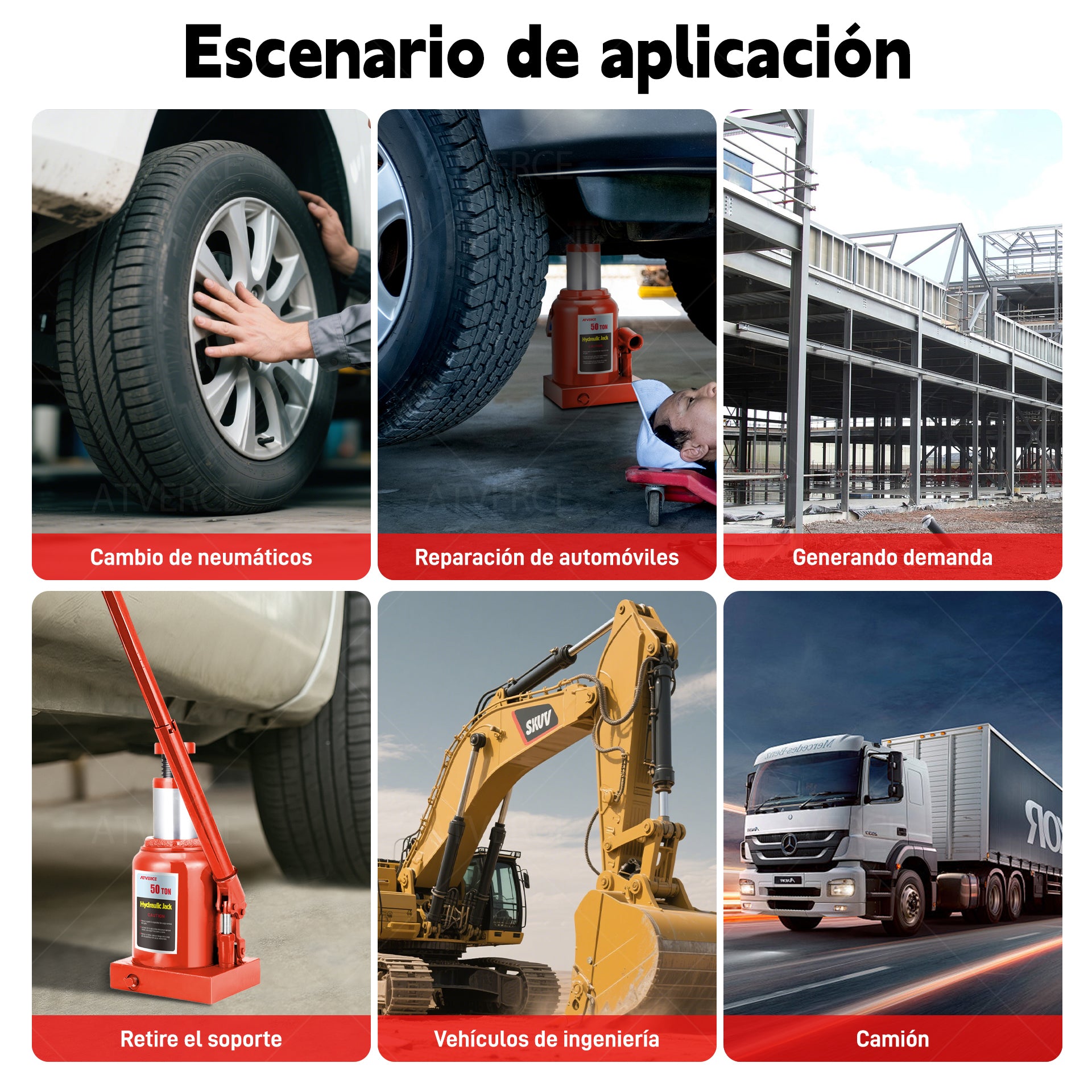 Gato Hidráulico Vertical 50 Toneladas – Elevación 255‑465 mm para Vehículos Pesados