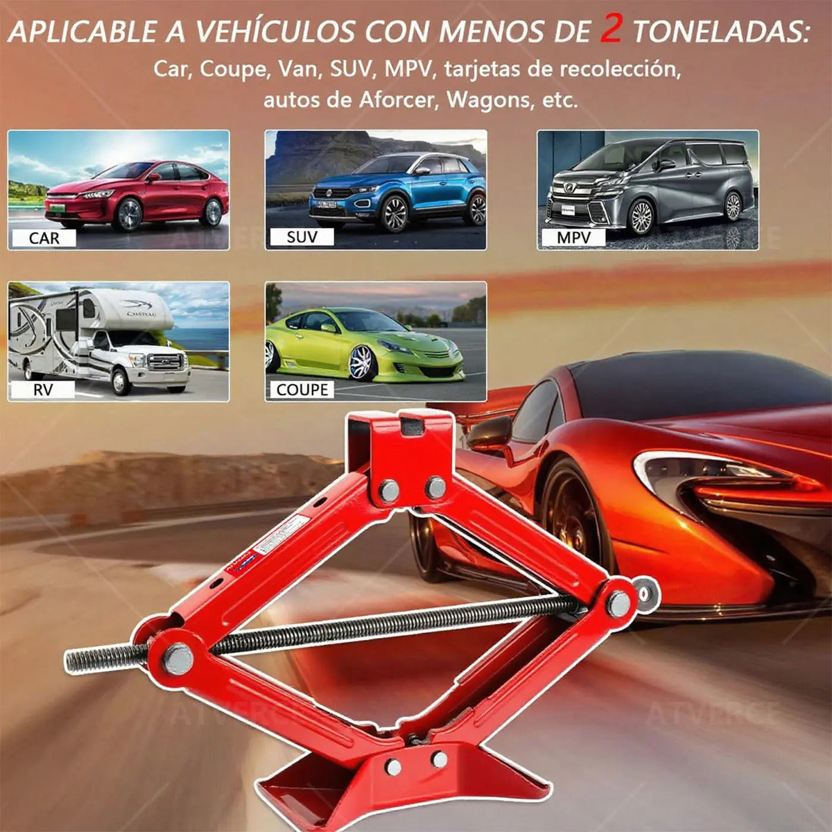 Gato de Tijera 2 Toneladas – Acero Forjado, Elevación 100‑390 mm para Coche y SUV