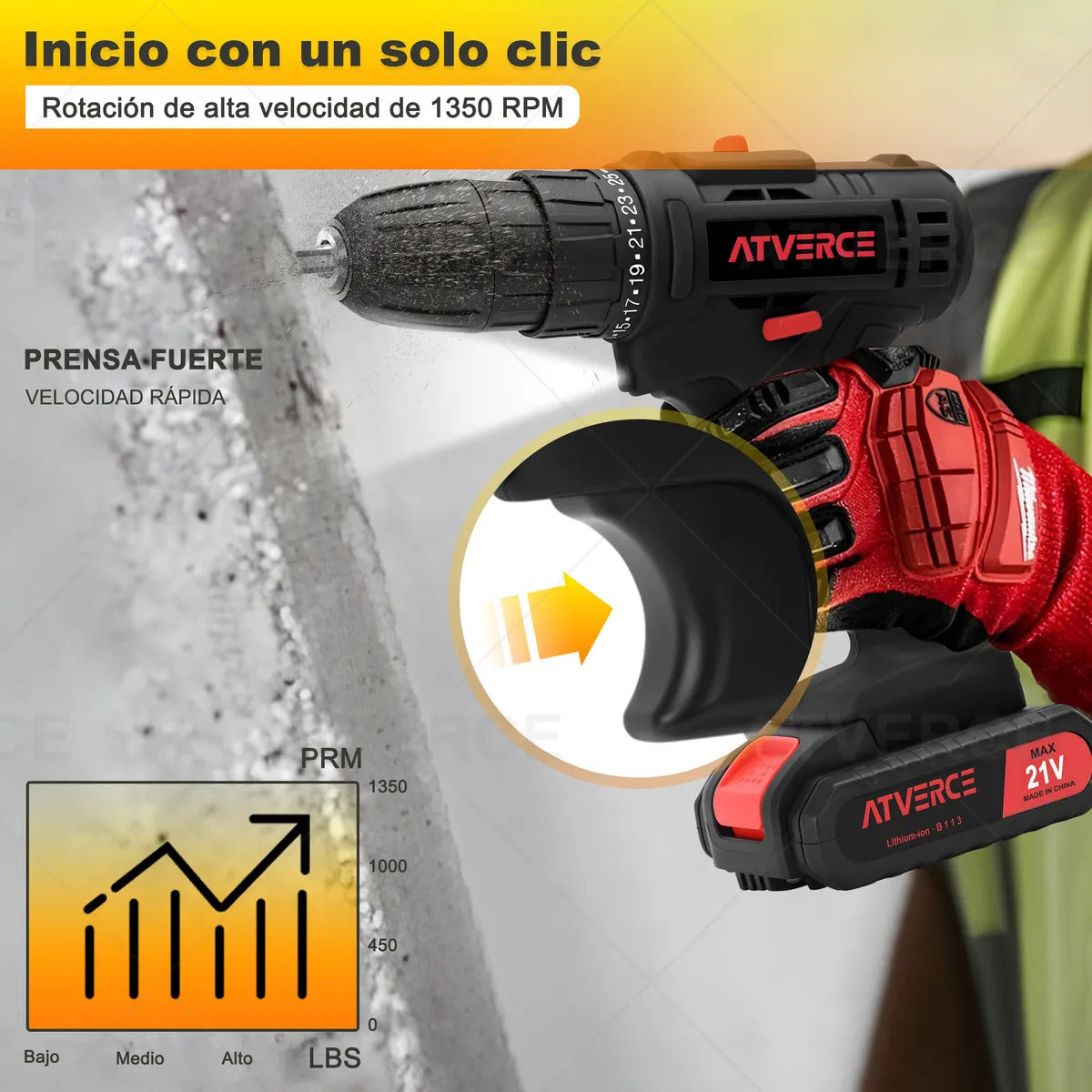 Taladro Eléctrico 21V – Velocidad Variable 0‑1350 RPM con Eje Flexible y Maletín