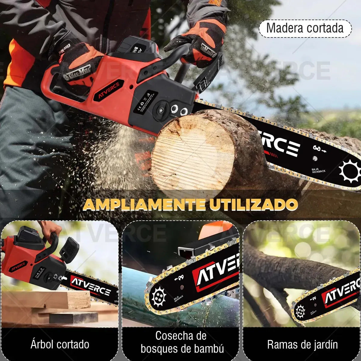 Motosierra Eléctrica 21V – 16 Pulgadas con Doble Batería 4500mAh y 4 Cadenas