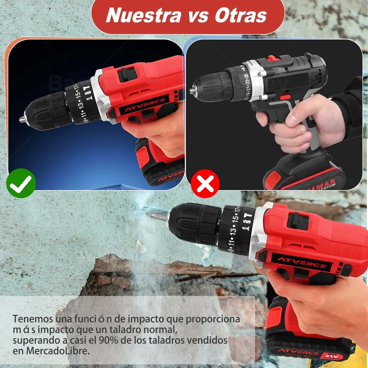 Taladro de Impacto 21V – 3 Modos, 25 Velocidades y 2 Baterías 1300mAh