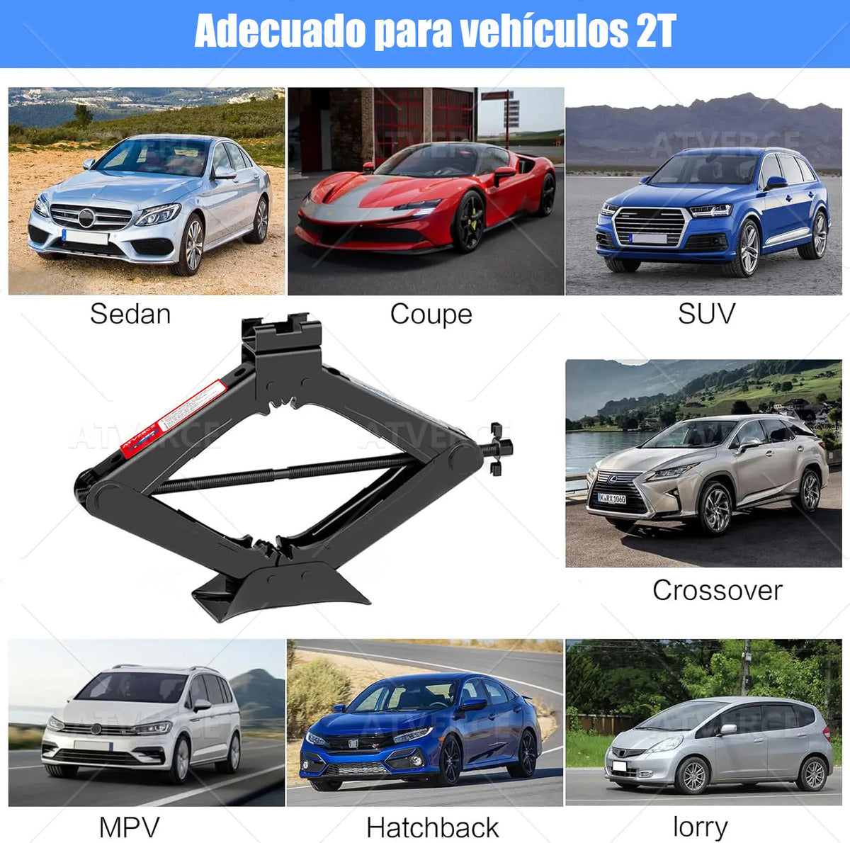 Gato de Tijera 2 Toneladas – Elevación 95‑385 mm para Coche y SUV