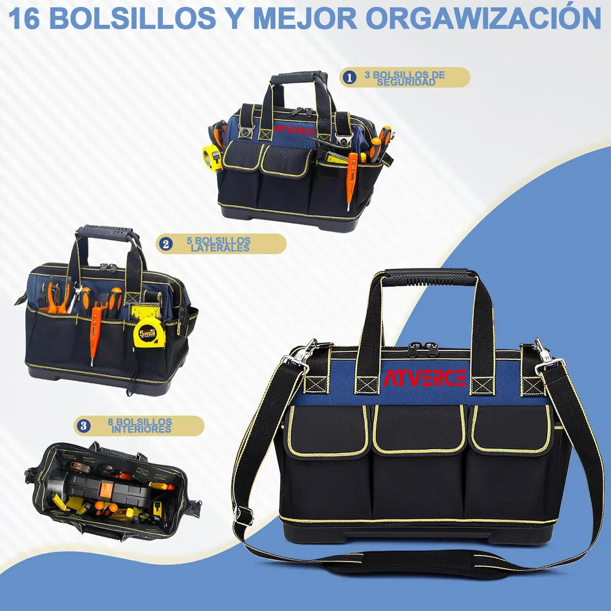 Bolsa de Herramientas 17" de Lona Oxford – 16 Bolsillos y Base PP Reforzada